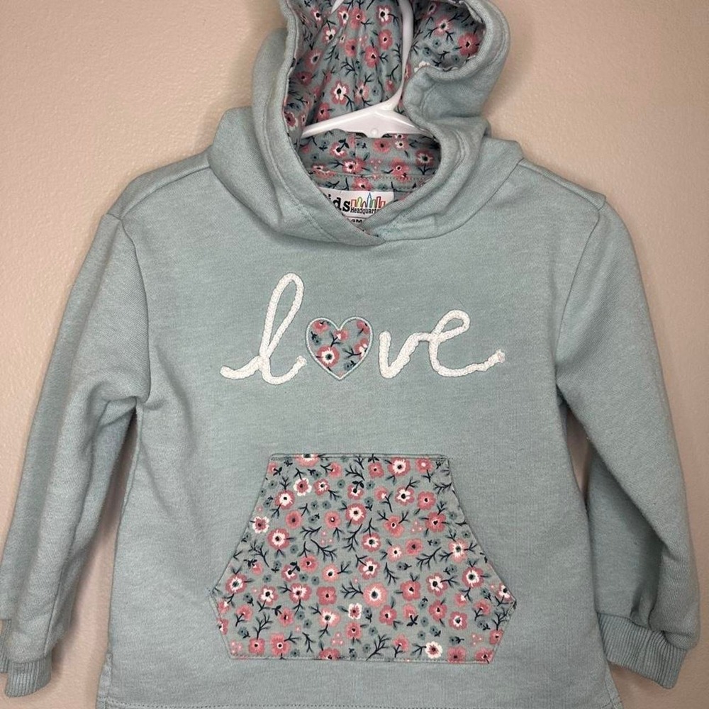 Kids Headquarters Blue Floral Love Heart Hoodie Sweatshirt 24M